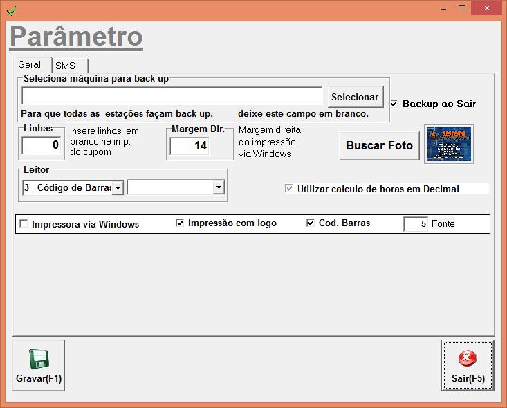 12. PARÂMETROS DO SISTEMA O parâmetro traz a possibilidade de alterar a foto utilizada como fundo do sistema possibilitando ao usuário a utilização do seu logo ou qualquer outra imagem que desejar,