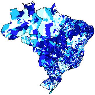 The rate of change Actual % of population covered by health family teams Brazil, 1998 2005 1998 1999 2000