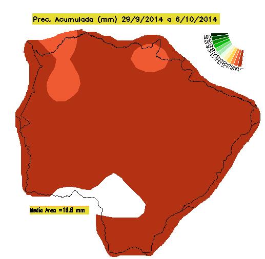 Mapa 3: Precipitação acumulada em Mato Grosso do Sul de 29/09 a 06/10 de 2014 Fonte: clima1.cptec.inpe.