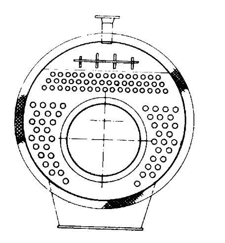 A figura ilustra uma caldeira de três passes: Um no interior da fornalha, indo até à câmara de reversão posterior, outro, através dos tubos inferiores vindo da câmara de reversão