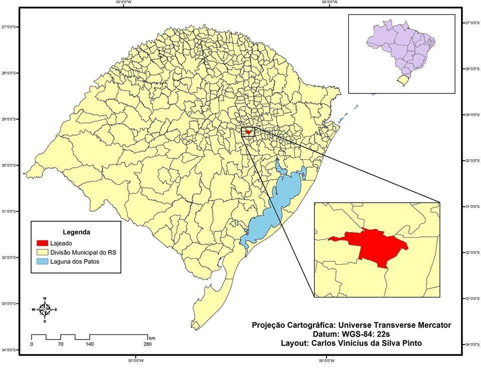 Figura 1: Mapa de Localização do Estado do Rio Grande do Sul e do município de Lajeado 56 Fonte: Do Autor, 2013.