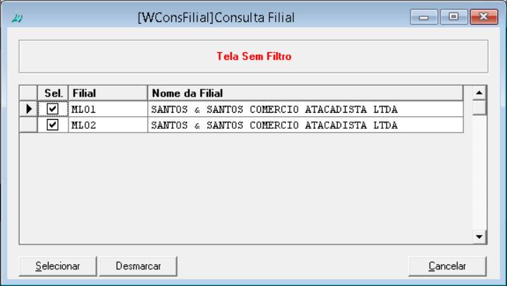 (Imagem correspondente ao objeto criado WConsFilial) Módulo Financeiro > Relatórios > Por Tipo de Documentos Contas a Pagar (F4) 2.5.
