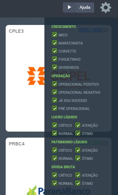 Ainda na Página Principal temos os filtros avançados, que podem ser aplicados para todos os atributos