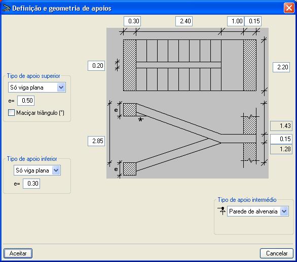 7 2.3. Redefinir escada Fig. 2.2 Especifique os tipos de apoio superior e inferior e as dimensões em planta e alçado da escada. 2.4.