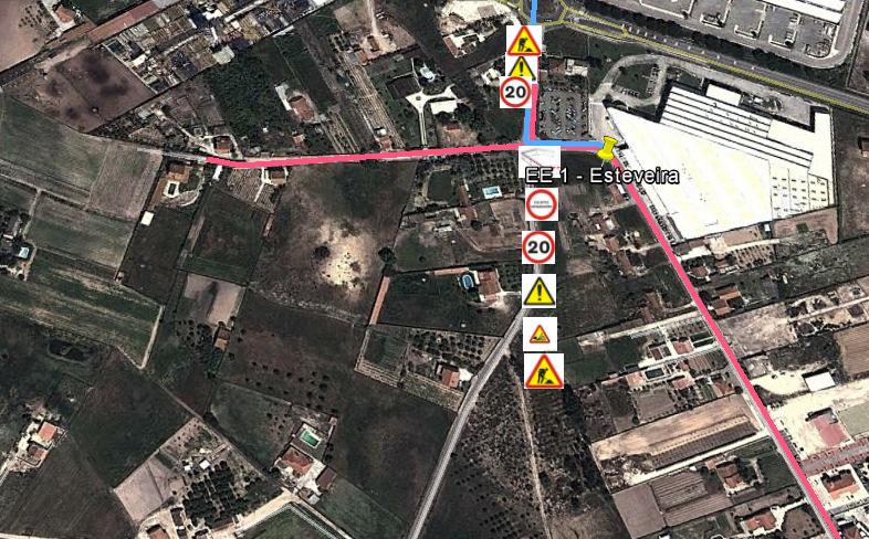 Esquema com localização da intervenção - esquema de sinalização temporária que será implementado na via de circulação que será alvo de intervenção Rua da Escola (Rua sem saída) Arados Samora Correia