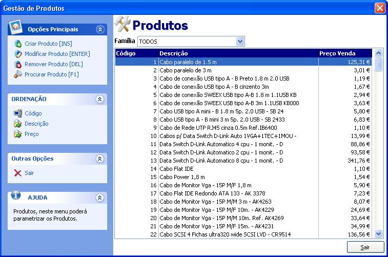 Opções Principais Criar Produto Modificar Produto Remover Produto Procurar Produto Possibilita registar novos produtos na aplicação. Permite alterar os dados dos registos existentes.