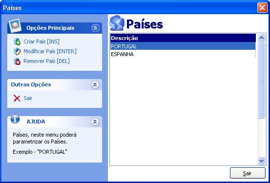 Modificar País Remover País Possibilita alterar a descrição dos países registados. Permite eliminar os registos dos países. Descrição Descrição dos registos dos países.