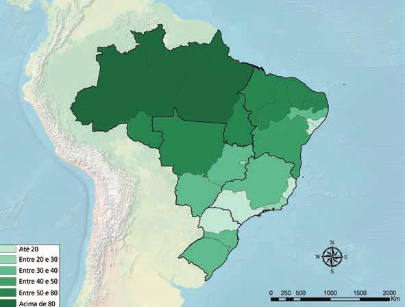 Avaliação do Estado de Conservação da Biodiversidade Brasileira GRÁFICO 4 Vegetação nativa remanescente nos biomas e nas regiões brasileiras (Em %) 100 90 80 70 60 50 40 30 20 10 0 88,8 73,1 67,7