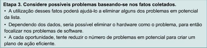 Considere possíveis problemas baseando-se nos fatos