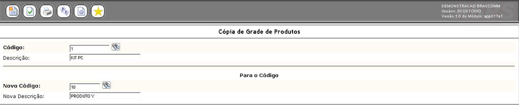 Administração da Produção Tabelas Gerais Grade de Produtos Atrelados Preencher os campos: Código: Informar o código do produto acabado. Descrição: Descrição do produto.