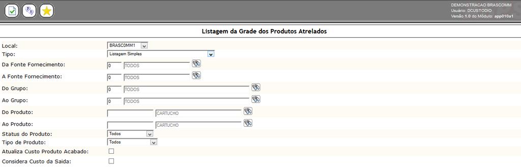 5.2 Listagem 5.2.1 Listagem da Grade de Produto Atrelado Oferece ao usuário visualizar as grades de produtos atrelados para o produto informado.