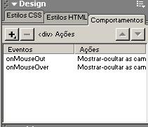 fig. 12 Passo 13: Repita o passo 12 com as outras três camadas, exceto com a camada Menu3sub3. Eles devem ter os eventos onmouseout e onmouseover.