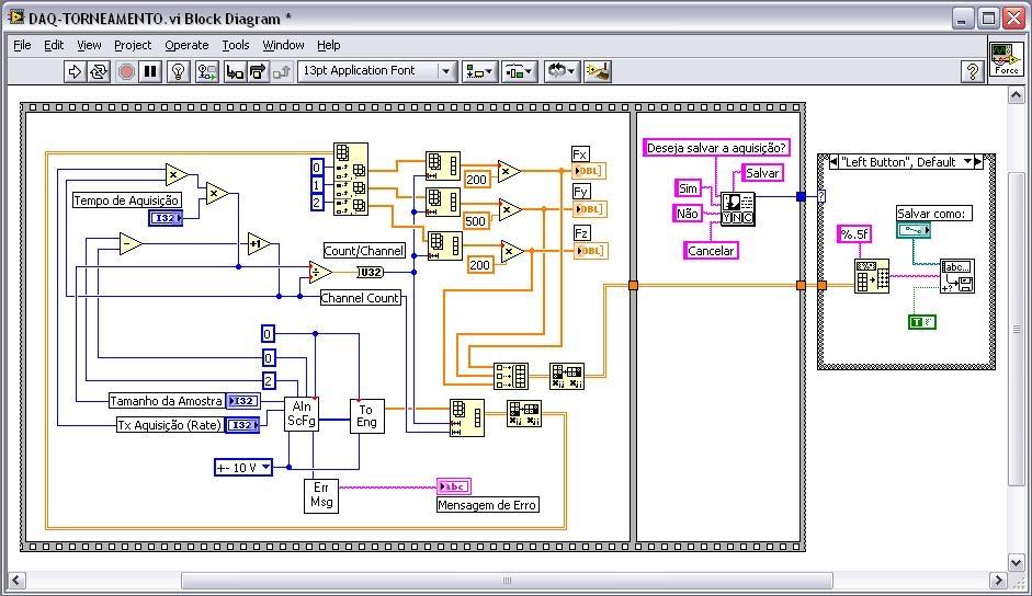 A ferramenta do programa a ser utilizada é o Graphical System Design. O programa implementado para os experimentos é ilustrado pela Figura 4.7.