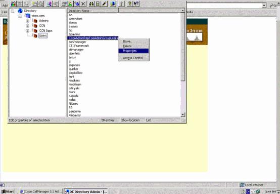 5. Selecione o cisco.com > os usuários, clicar com o botão direito CiscoAdminRepToolAdminGroupUsers, e selecione propriedades. 6.