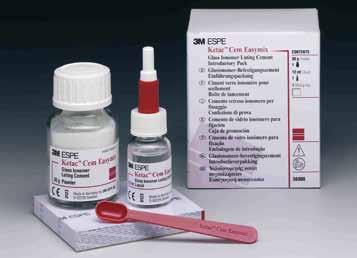 Indicações: Cimentação de coroas, pontes, inlays, onlays, pins, espigões e faixas de ortodontia. Vantagens: Baixa solubilidade na boca. Baixa acidez. Biocompatibilidade.