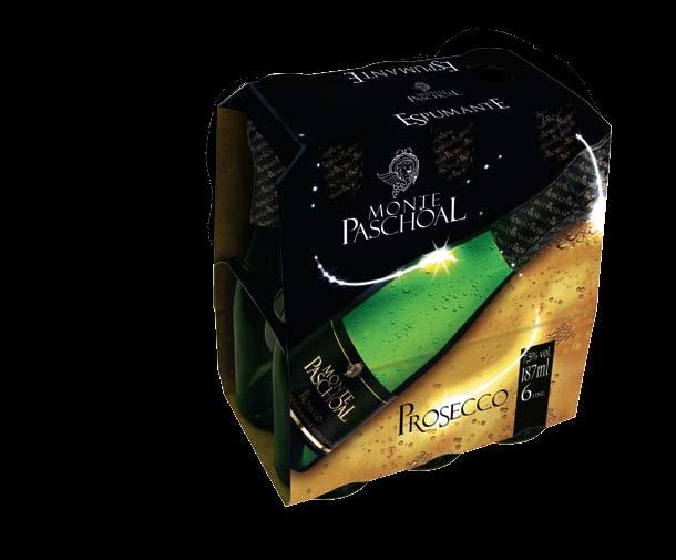 Monte Paschoal Prosecco é um espumante elaborado pelo Método Charmat de fermentação, possui cor amarelo claro