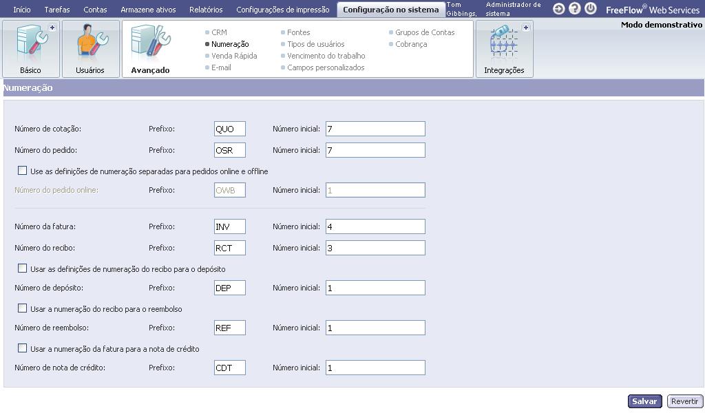 Configurção do sistem Pr personlizr numerção de documento 1 Selecione Configurção do sistem > Avnçdo > Numerção. Isso exie jnel Numerção.