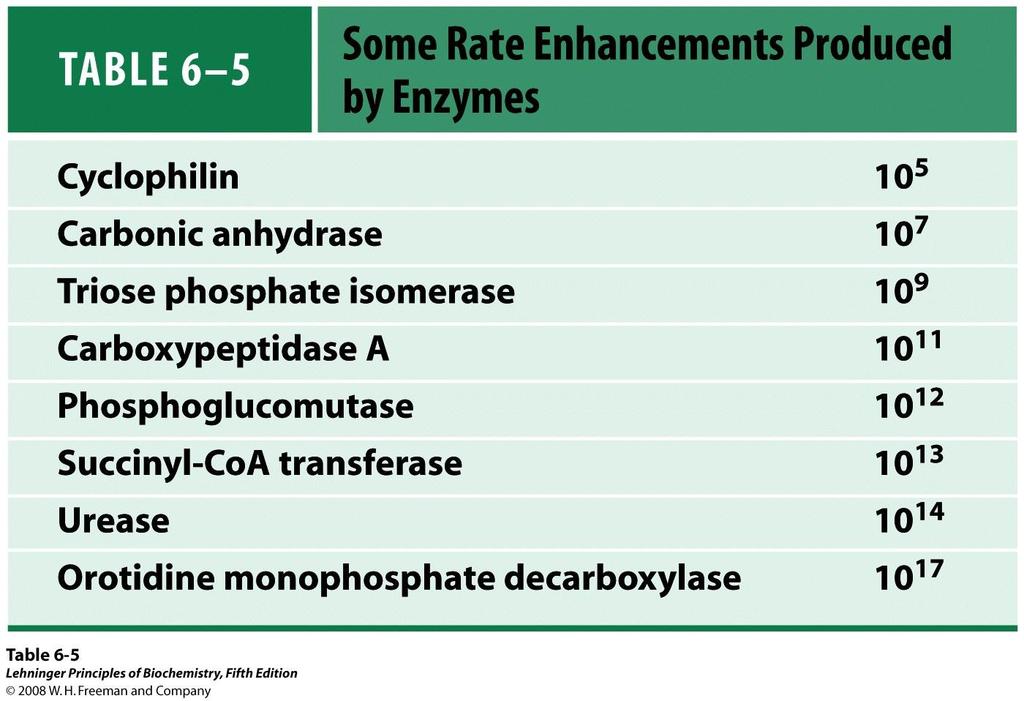 Aumentos de velocidade produzidos por enzimas: Ciclofilina Anidrase carbónico P-triose isomerase