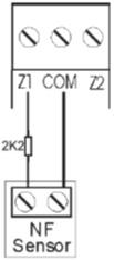 Zona simples - com resistor de final de linha e detecção de curto-circuito: Este modo de ligação detecta se o fio do sensor foi colocado em curto-circuito.