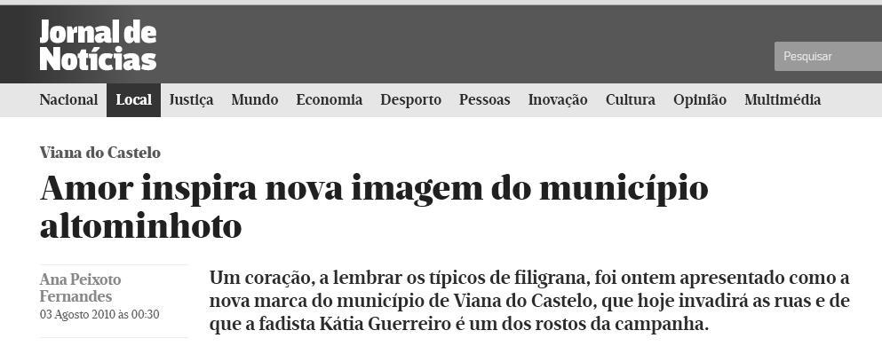 Figura 8 Notícia sobre a apresentação da marca. Fonte: Jornal de Notícias de 02 de Agosto de 2010.