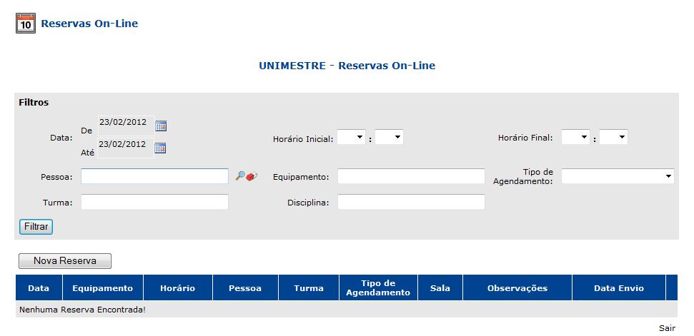 3.17 Reservas Nessa tela é possível visualizar as reservas feitas em uma determinada data utilizando o