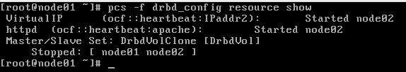 45. Verificando a informação em drbd_config se está correta antes de aplicar ao cluster. # pcs -f drbd_config resource show 46.