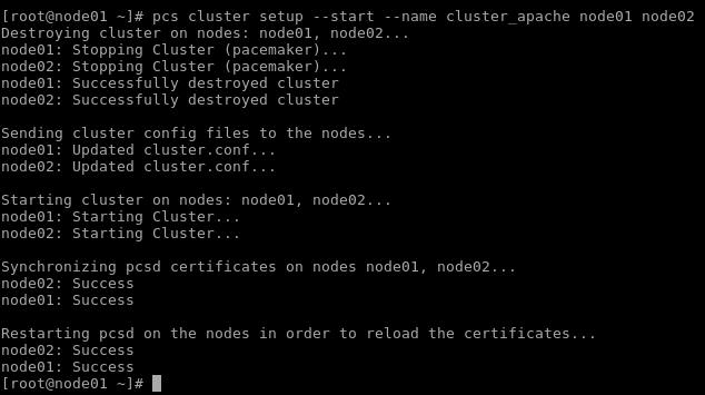 12. Criando um novo cluster chamado cluster_apache e sincronizando as configurações do corosync entre os nodes.