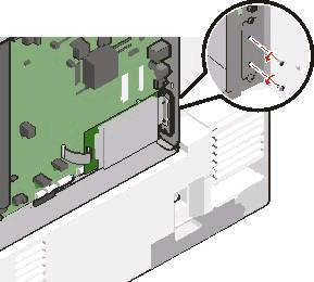 3 Localize o conector apropriado na placa do sistema. Nota: Se uma ISP opcional estiver atualmente instalada, o disco rígido da impressora deverá ser instalado na ISP.