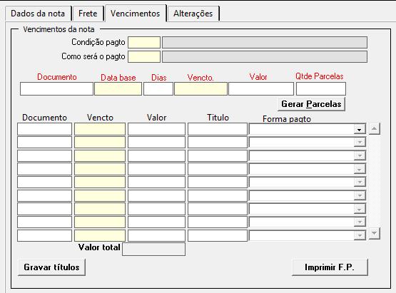 Guia Vencimentos Quando a entrada é feita por importação do XML, esta guia provavelmente já estará preenchida com os dados financeiros.