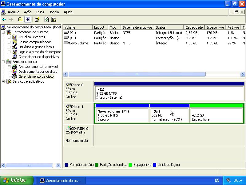 Capítulo 12 Laboratório/Aluno Etapa 5 A janela Gerenciamento do computador reaparece enquanto o novo volume é