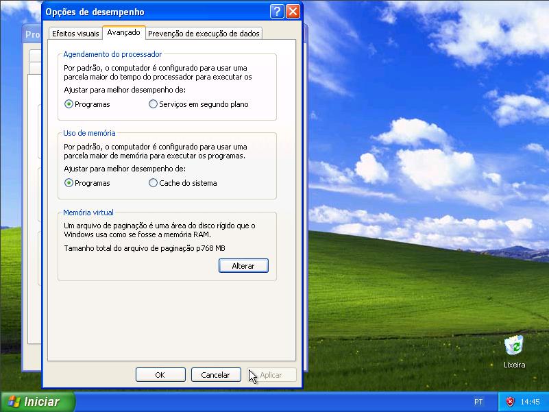 Capítulo 12 Laboratório/Aluno Etapa 6 Efetue logon no Windows como administrador. Abra a janela Memória virtual.