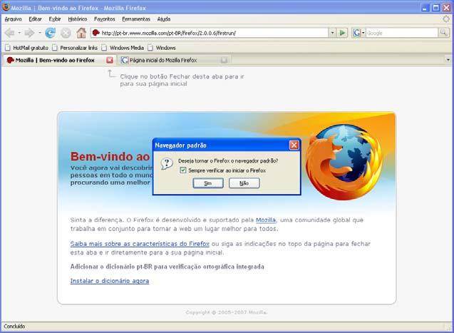 Capítulo 12 Laboratório/Aluno Etapa 5 A janela Bem-vindo ao Mozilla