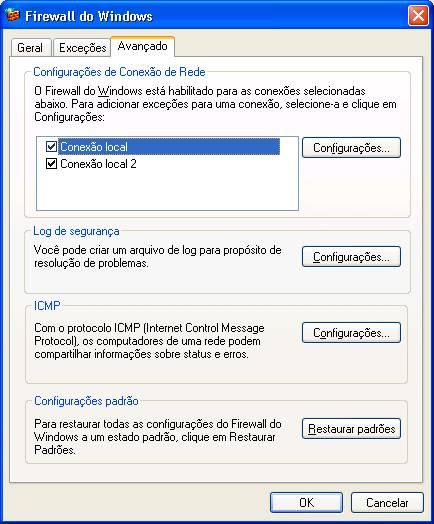 Capítulo 16 Laboratório/Aluno Etapa 4 No menu de controle do Windows Firewall, selecione a guia Avançado para exibir Configurações de Conexão de Rede.
