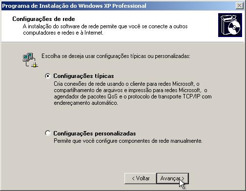 Etapa 9 Na página Configurações de rede, clique em Avançar para aceitar as Configurações típicas.