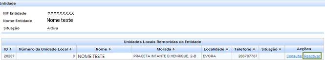 3.2 Recuperar Unidades Locais Eliminadas Se remover uma Unidade Local, indevidamente, é possível recuperá-la evitando assim a criação de outra UL igual.