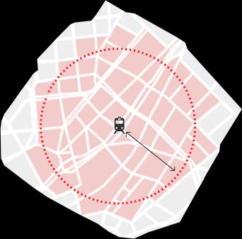 Critérios de implantação: Eixo de transporte existente: Áreas em que