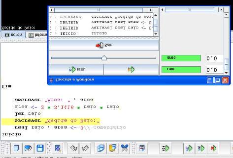 Execução Depois de editar as todas as linhas que constituem o algoritmo do cálculo do círculo, execute-o no modo Executar e Monitorar, de forma a poder acompanhar a sua execução.