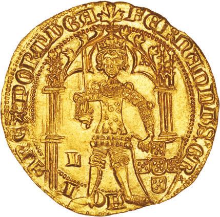 D. FERNANDO I (1367-1383) 15* Ouro Dobra Pé Terra EXTREMAMENTE RARA SOBERBA 90000 92.02 var. Fe.