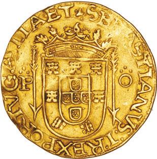 45* Ouro São Vicente PO escudo ladeado por setas EXTREMAMENTE RARA MBC 20000 73.01 var Se.
