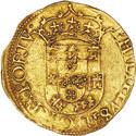 D. FILIPE I (1580-1598) 56* Ouro 500 Reais legenda interrompida pela coroa ÚNICO EXEMPLAR CONHECIDO MBC+ 90000 20.03 F1.