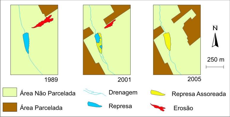 existia uma erosão de grande porte próximo a represa, embora se acredite que o material erodido não tenha sedimentado no reservatório, pois a incisão está à jusante.