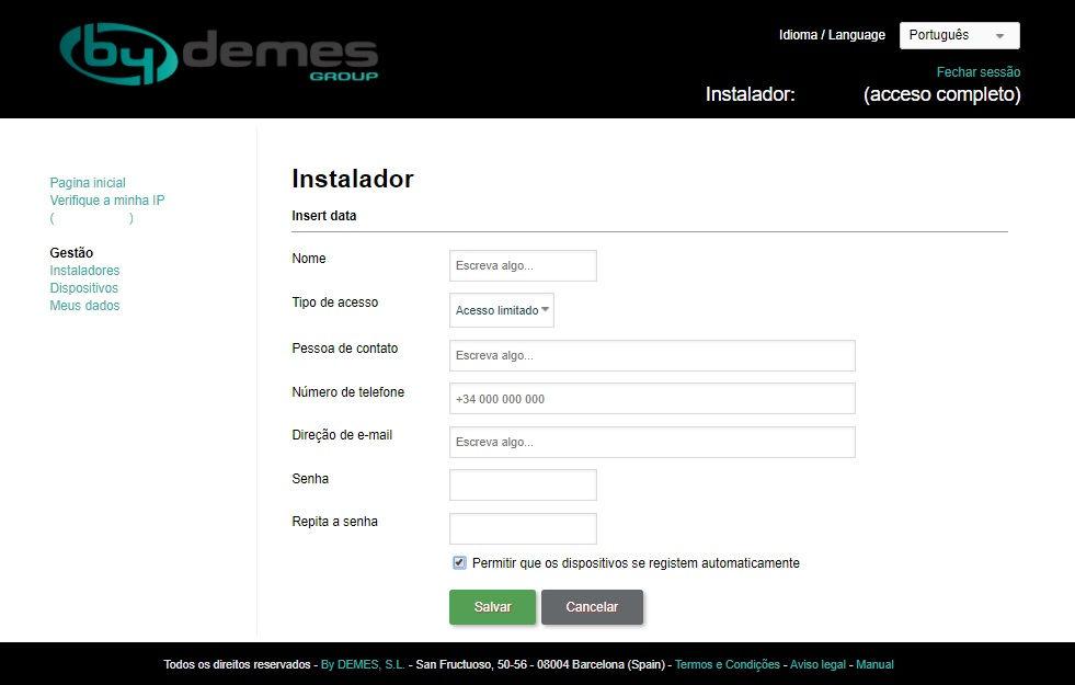 Quando importar os anteriores dados, TODOS os dispositivos criados na mesma conta de email, ficam adjudicados a essa empresa, mas se criará um Instalador por cada nome de Empresa Instaladora que se