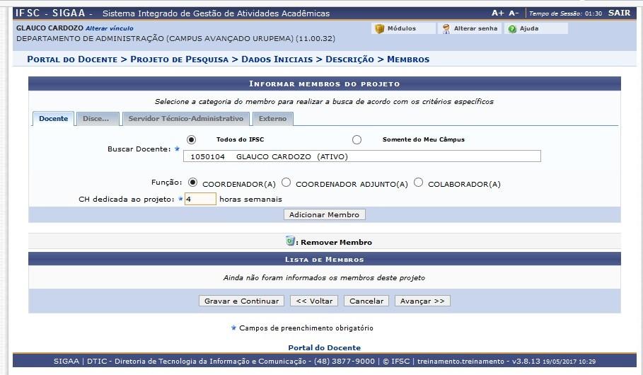 PASSO 4: ADICIONAR MEMBROS DO PROJETO Aqui você deve inserir os membros da