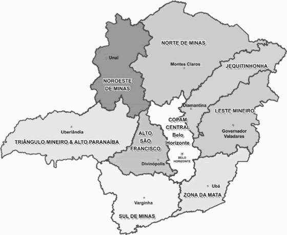 21 Figura 4.1 - Distribuição regional das SUPRAMs no estado de Minas Gerais Fonte: Modificado de SEMAD (2014).