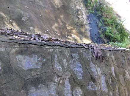 tela argamassada acabou por descolá-la do muro de pedra rachão.