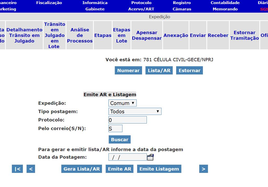 Estes documentos devem ser agrupados em lotes de acordo com os tipos de expedição e