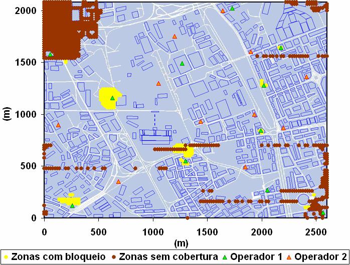 6: Zonas com bloqueio e sem cobertura para o operador 1, Pedestrian B (DL). Figura G.