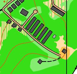 Planimetria: o mapa apresenta grande quantidade de estradas carroçáveis, construções e ruinas, pois se trata de um quartel desativado.