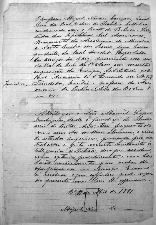 Viviane Rummler da Silva 438 ANEXO BB Carta de Recomendação de Cañizares a favor de Manoel Lopes Rodrigues. CARTA de Recomendação de Cañizares a favor de Manoel Lopes Rodrigues.