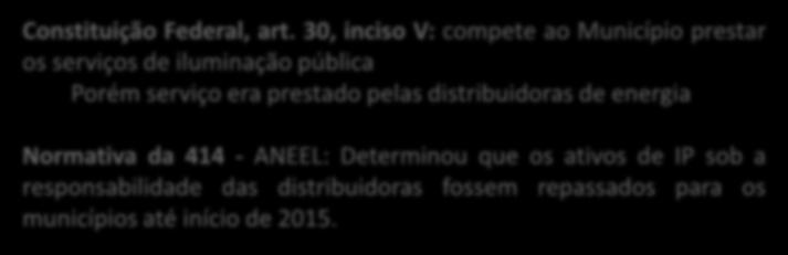 energia Normativa da 414 - ANEEL: Determinou que os ativos de IP sob a responsabilidade das distribuidoras fossem repassados